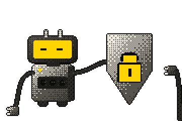 Patch holding up a shield with a padlock while a plug waits outside